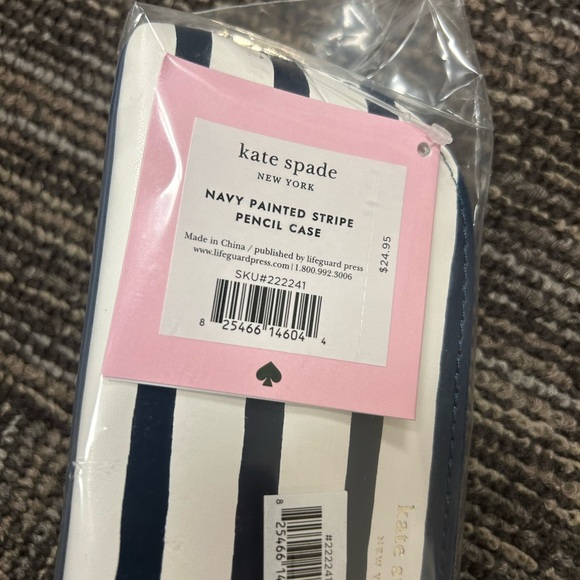 Kate Spade ♠️ Navy and White Striped Pencil Case - Picture 4 of 6